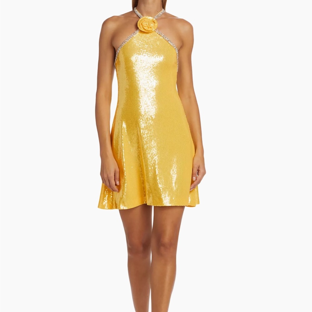 Naeem Khan Yellow Halter Rosette Dress